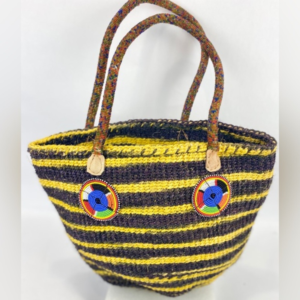 NWOT Handmade Sisal Hand-Woven Purses Beaded Handles